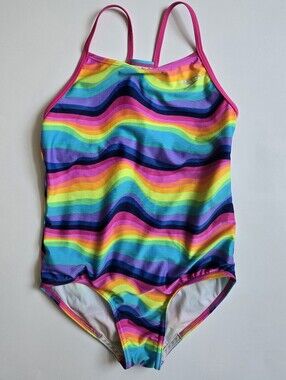 Speedo Girls One-Piece Swimsuit Rainbow Stripe L Swimsuit